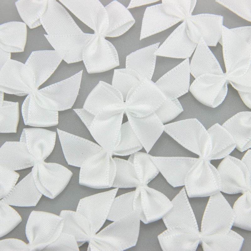7Rainbows 50pcs Boutique Mini White Satin Ribbon Bows Flowers Appliques DIY Craft for Sewing Scrapbooking Wedding and Gift - Image 2